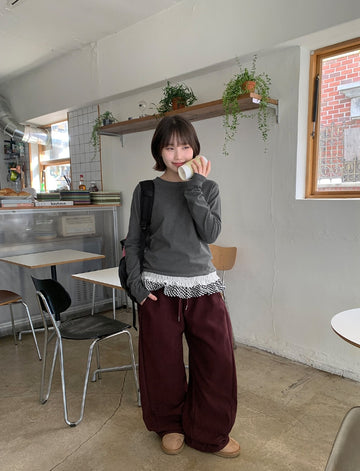 Hentoy Brushed Check Frill Layered Long Sleeve Tee